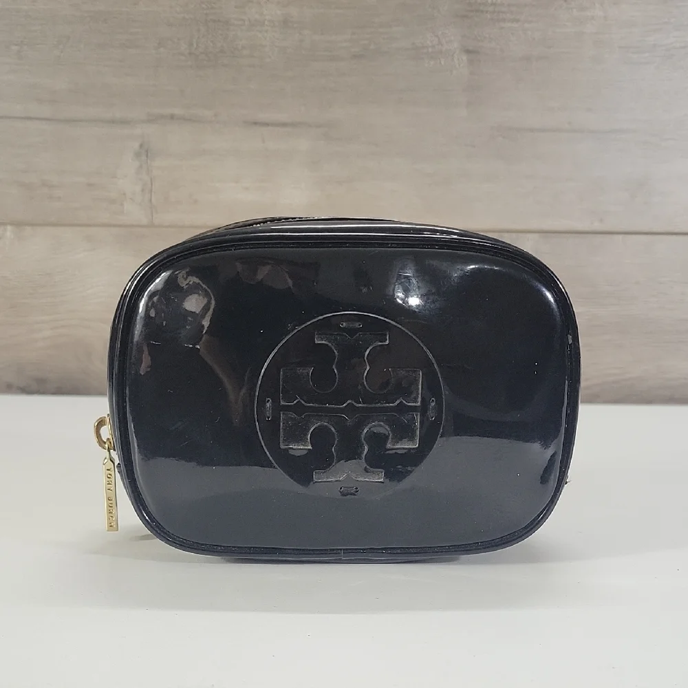 Tory Burch Black Patent Leather Cosmetic Pouch